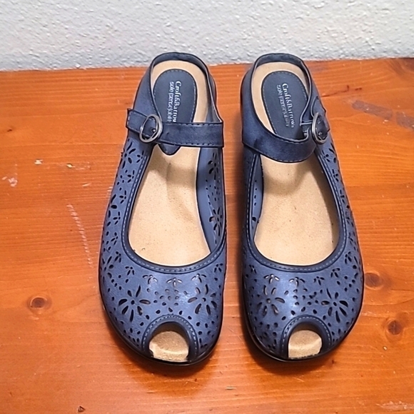 CROFT & BARROW WOMEN'S SOLE SENSE ABILITY  BLUE STRAP WEDGE SANDAL SIZE 10 - Picture 3 of 10